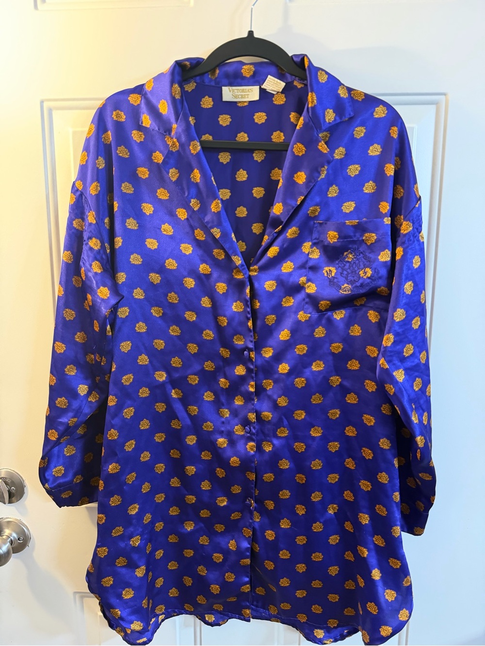 Vintage Y2K Victoria’s Secret Purple Gold Satin Sleep Shirt Pajama Medium